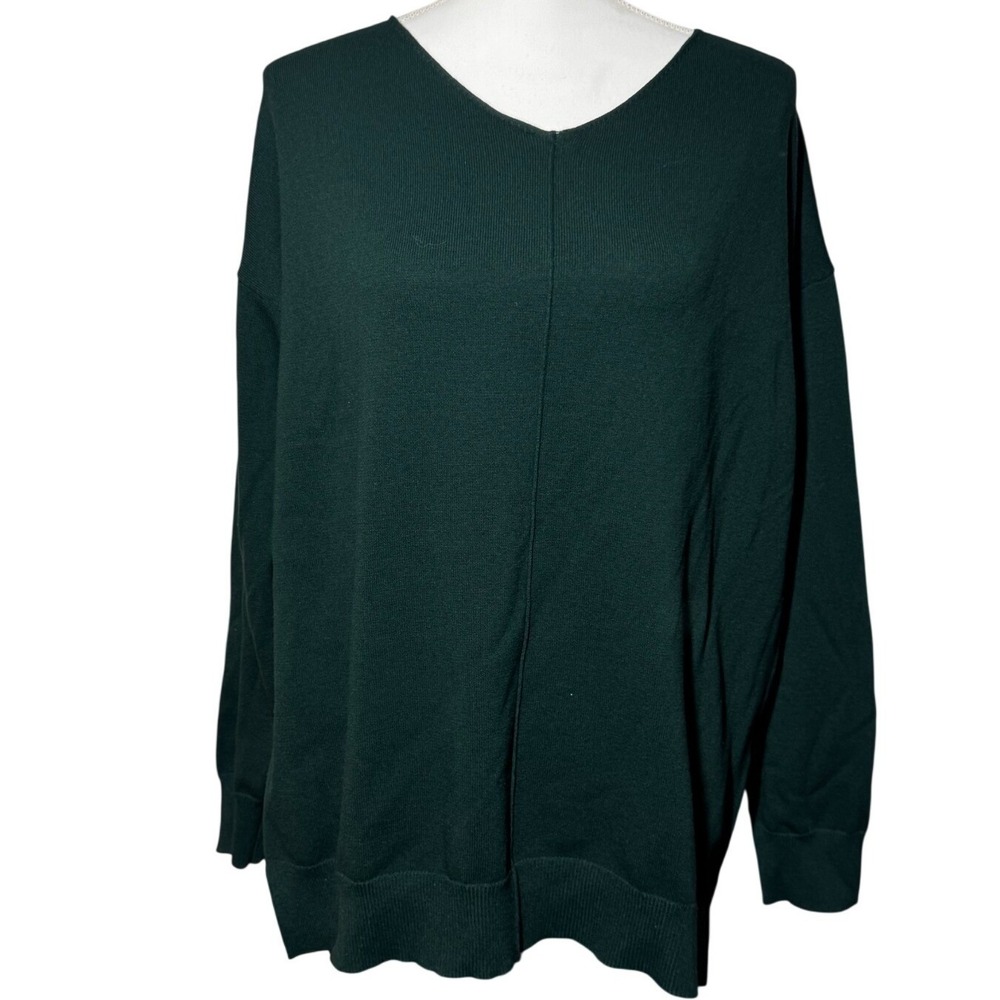 Moshu V-Neck Pullover Sweater Large Dark Green Excellent Oversized Center‎ Seam